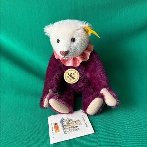New Steiff classic 1913 Dolly Teddy Bear 8” Maroon  White Mohair Peach  006401